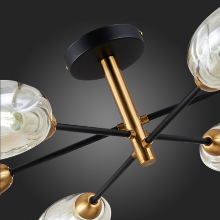 Ceiling EVOLUCE lamp. Sle155502-06. Gloa. 6x40 watts, E14, 68x68x22 cm, black color, brass-10