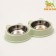 Metal dual bowl on a plastic basis 2 x 400 ml, 28 x 15.5 x 4 cm, green