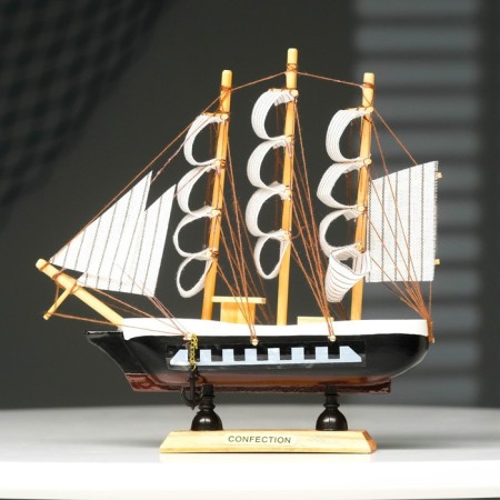 Souvenir Small Small “Three -Mature”, black sides with a white strip, white sails, 20 × 5 × 19 cm-6
