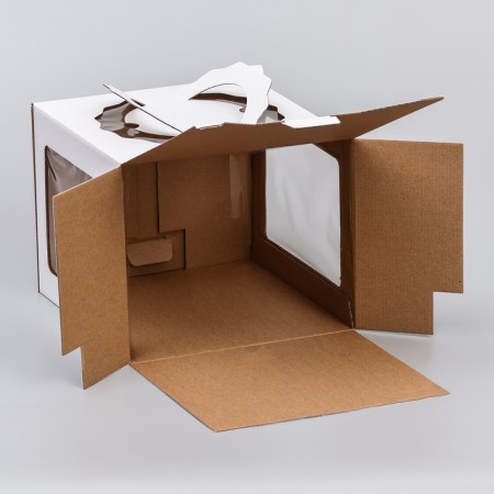 Box for cake 3 windows, with handles, white, 24 x 24 x 20 cm-3