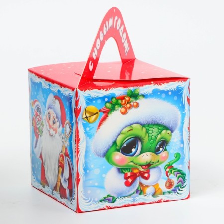 New Year. Gift box New Year's cube is a large "sweet couple" with animation 12 x 12 x 12 cm.-2