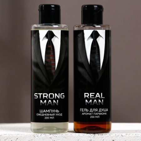 Gift kit Real Strong Man, shower gel 200 ml and hair shampoo 200 ml, Hard line-1