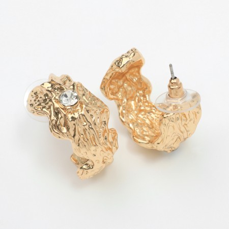 Earrings with rhinestones "Infinity" hemisphere, white color in gold-2