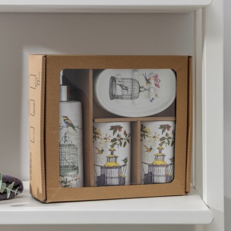 A set of accessories for the bathroom "Cell", 4 items (300 ml dispenser, soap room, 2 glasses), white color-3