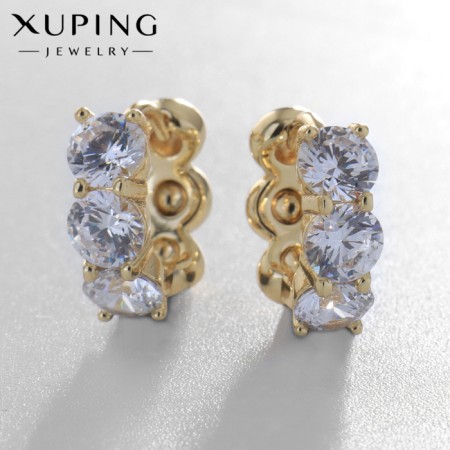 Hooping earrings Xuping Bright star, white color in gold, D = 1.5 cm