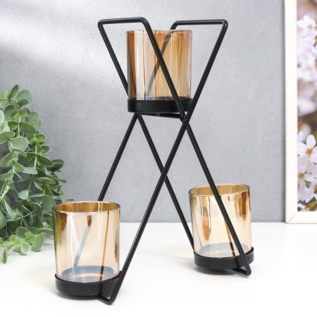 Summary Metal, glass for 3 candles "Garn" D-5 cm, black 9x21x25 cm-2