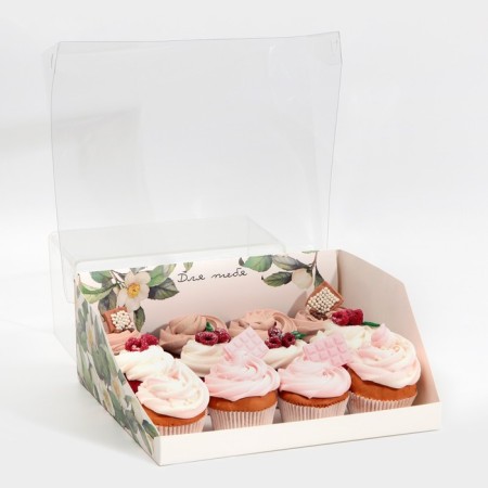 Confectionery box with PVC lid, packaging, "flowers", 25 x 22.5 x 10 cm-2