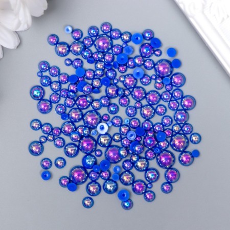 Decor for creativity Plastic "Half of beads. Blue mother of pearl" d = 3-10 mm, set 10 grams