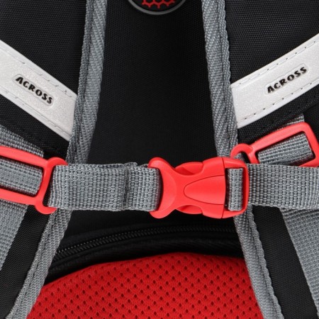 Frame backpack 37 x 28 x 12 cm, Across 194, filling: bag, pencil case, dark gray/red ACR22-194-5-9