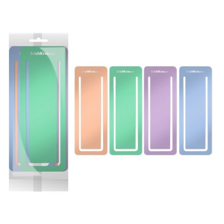 A set of 4 plastic bookmarks Erichkrause "Matt Pastel Bloom", rectangular, in the bag, mix