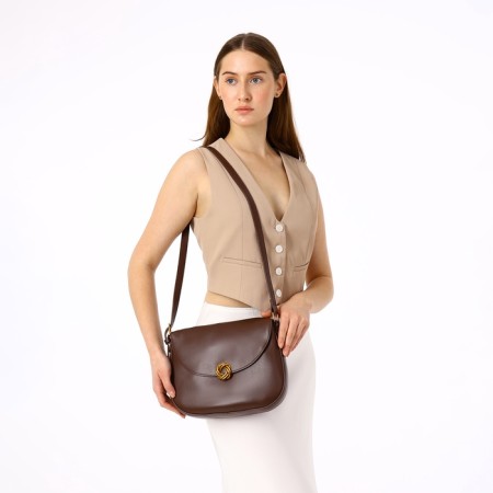 Women's bag on the Textura valve, medium size, brown color-9
