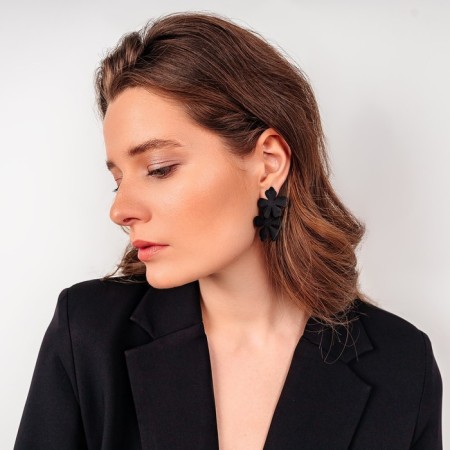 Earrings Metal "brightness" flowers, black color-4