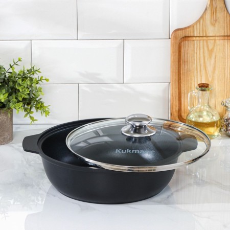 Frying "Tradition", 3 l, d = 26 cm, glass cover, anti -stick coating, black color-1