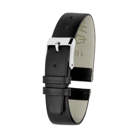 Watch strap, male, 16 mm, harness 75 mm, larynx 115 mm, genuine leather, black-1