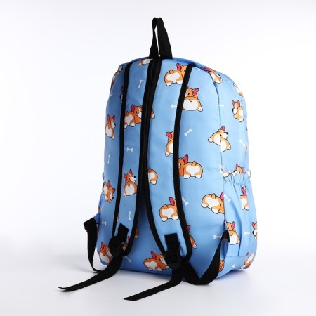School backpack from textiles, 3 pockets, white/blue color-3