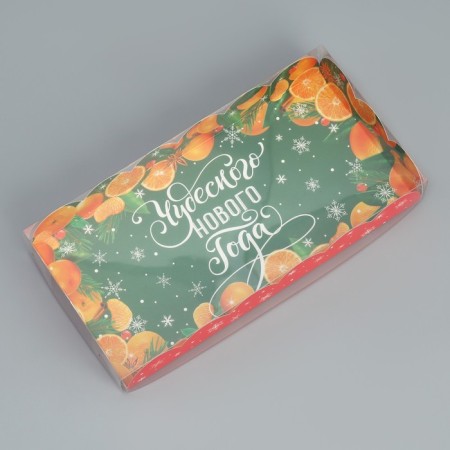 Box for confectionery with PVC lid "Mandarins", 10.5 x 21 x 3 cm, New Year-1