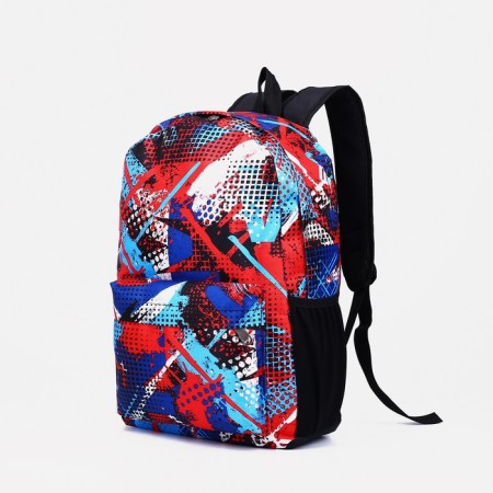 School backpack from lightning textiles, external pocket, blue/red color-2