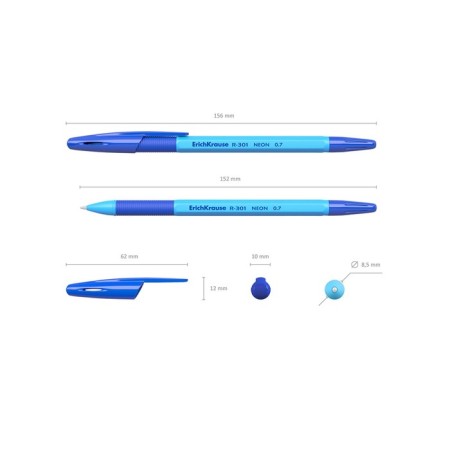 Ballpoint handle Erichkrause R-301 Neon Stick & Grip, Node 0.7 mm, blue ink, rubber emphasis, LECTION Line 2000 meters, MIX-11