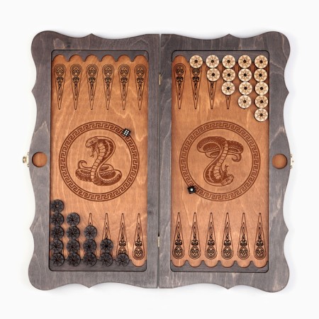 Wooden backgamber carved large "cobra", 45 x 45 cm-3