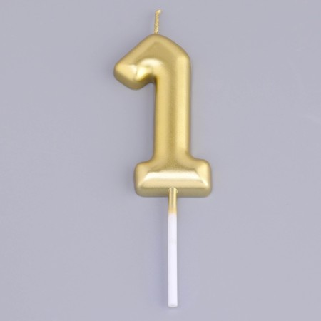 Candle in the Cake "European", number "1", 6 cm, gold-2