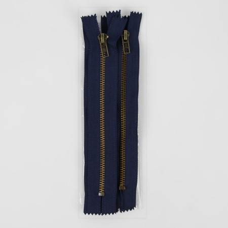 Metal zipper, No. 5, non-proceeding, automatic lock, 18 cm, dark blue color/antique-2