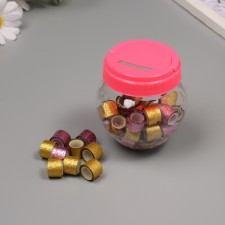 Adhesive tape plastic in the jar “shain. Gold and pink” NR 40 pcs 1.2 cm, dl.0.9 m 7x7x9 cm