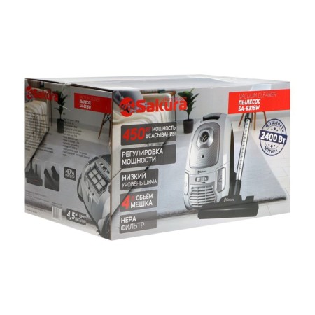 Vacuum cleaner Sakura SA-8316W, 2400/450 W, HEPA filter, 4 l, white-9