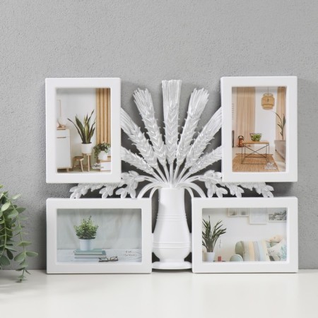 Photo frame plastic in 4 photos 10x15 "Vase with spikelets" White with silver 41.5x32.2x2.5 cm