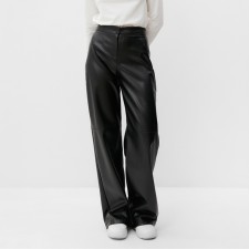 Women's trousers (eco-leather) minku: classic color black, rn 48