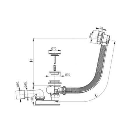 Alcadrain A55KM-80, automatic, 80 cm bathtub siphon-1