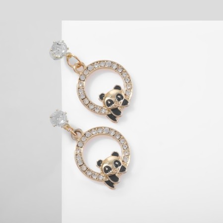 Emall earrings "Panda" on rings, black and white color in gold