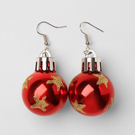 Earrings "New Year" Christmas balls, red color in silver-3