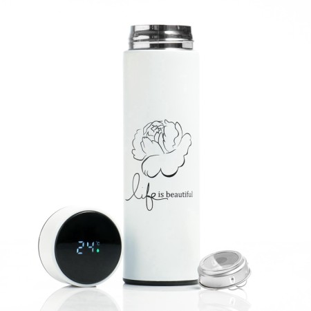Thermos, 500 ml, Basic "Life is beautiful", with a strainer, with a temperature sensor, retains heat 8 hours-4