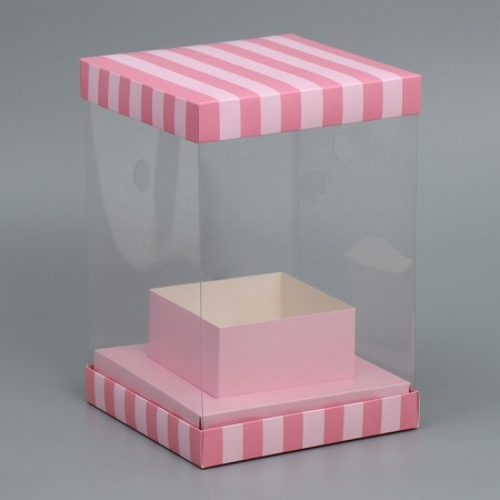 Gift box for flowers with a vase and PVC windows folding, packaging, "Love", 16 x 23 x 16 cm-1