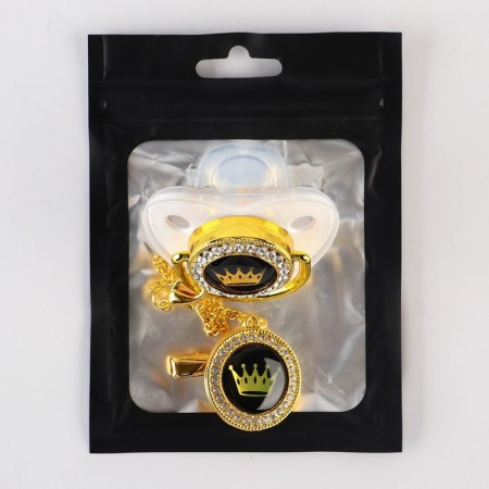 Set: nipple - Orthodontic dummy, with a chain holder. Princess, with a cap, +6 months, white/silver, rhinestones-6