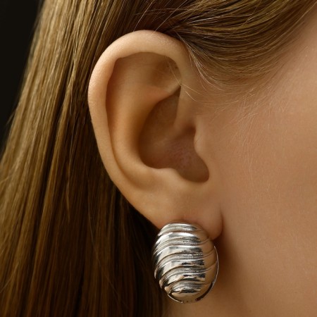 Earrings Metal "Chord" oval, waves, color silver-4