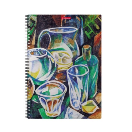 A4 notebook, 80 sheets in a cage on the crest Erichkrause Glass, plastic cover, embossing "sand", an offset unit, white 100%, mix-3
