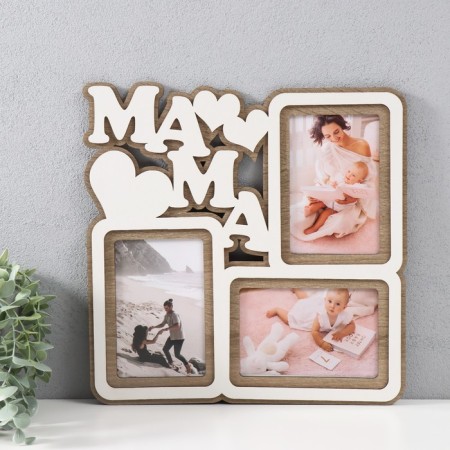 Photo frame LHDF "Mom" 33x33 in 3 photos 10x15 cm, col. White oak (plastic screen)
