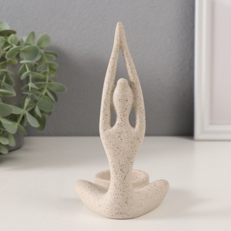 Polystone candlestick for 1 candle "Greeting the Sun" White in nettles 8.7x8.7x16.5 cm-2