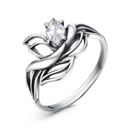 Ring "Loza", silvering with oxidation, white color, 18.5 size