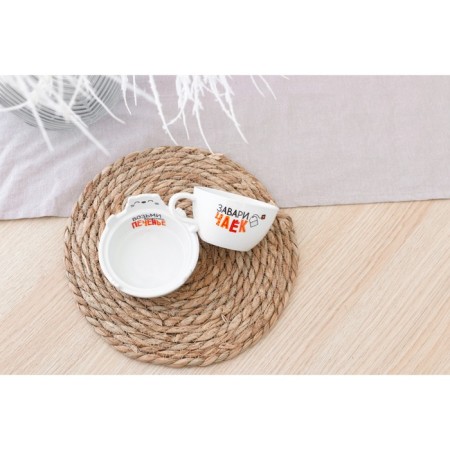 Ceramic set for tea drinking gulls, a mug of 150 ml, a bowl of 10x3 cm, white color-4