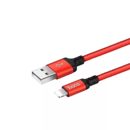 Hoco X14, Lightning cable - USB, 2 A, 2 m, fast charging, nylon braid, red