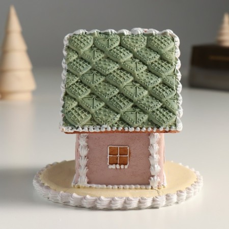 Polystone souvenir "Gingerbread house gray with a green roof" 12.5x12.5x11.5 cm-3