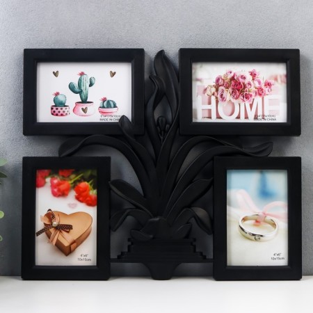 Photo frame plastic in 4 photos 10x15 cm "Blooming Pandanus" black 40x33.5 cm
