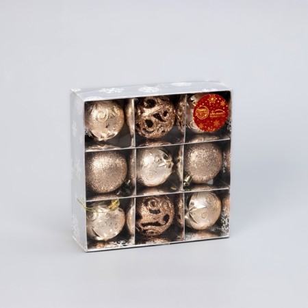 Set of balls plastic D-6 cm, 9 pcs "Cheal" gold-1