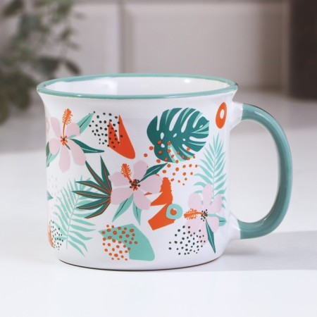 Ceramic "Flowers" mug, 450 ml, white color-2