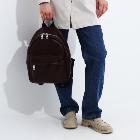 A backpack with a zipper, Medvedkovo, external pocket, brown color-5