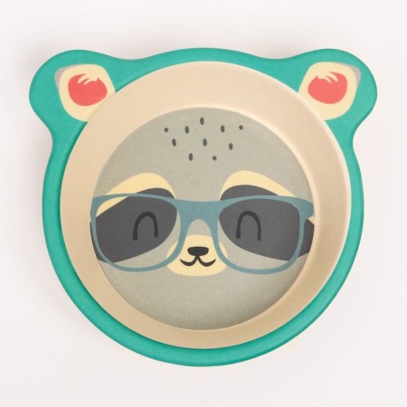 A set of children's bamboo dishes "Raccoon", plate, bowl, glass, devices, 5 items-5