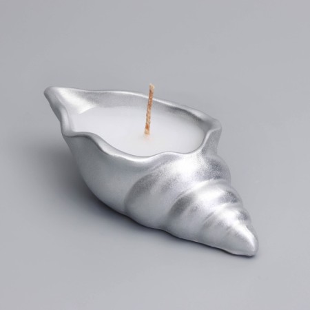 Candle "shell" in a candlestick of gypsum is small, 11.5x5.5x3.5 cm, silver-1
