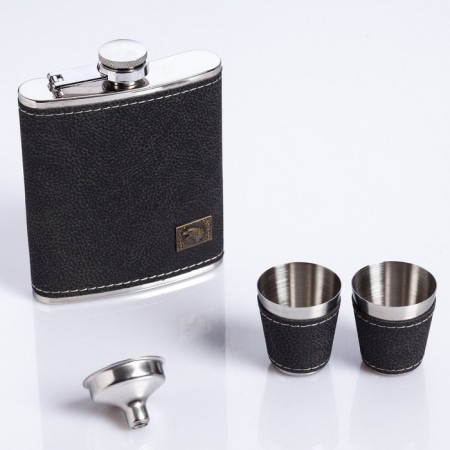 Gift set 4 in 1 "Eagle": flask 210 ml, funnel, 2 glasses, black, 17 x 18 cm